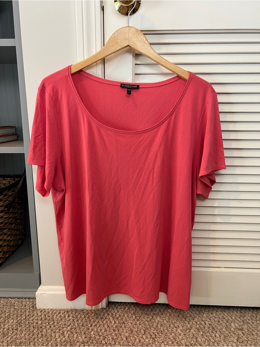 Eileen Fisher 100% Silk Coral Pink Scoop Neck T-Shirt Business Casual Size 1X
